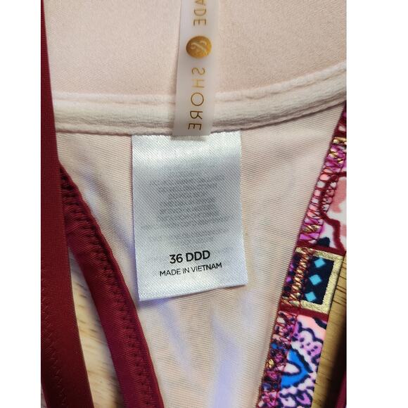 Shade & Shore Berry Red Floral Strappy Back Light Lift Bikini Top Sz 36 DDD NWT - Picture 7 of 7